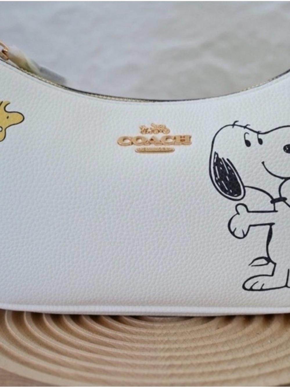 Coach White Leather Snoopy & Woodstock Hobo Bag - Picture 2 of 6